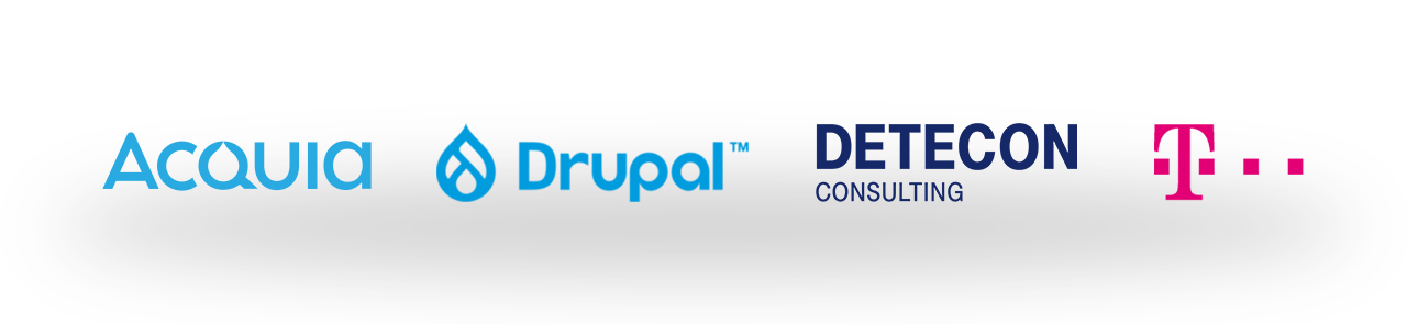 Logo Acquia, Logo Drupal, Logo Detecon, Logo Open Telekom Cloud